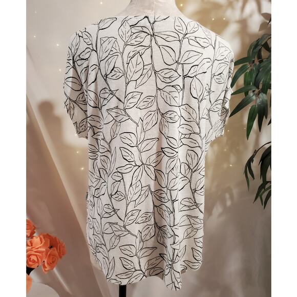 Orvis Womens Leaf Botanical Print Linen Scoop Neck Cap Sleeve Top Size M White - Picture 3 of 11